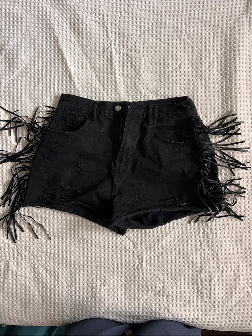 Black Fringe Distressed Women's Denim Shorts Buddy Love